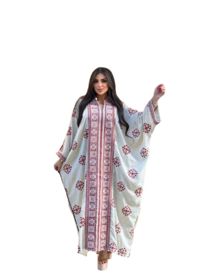 Luxurious pure linen abaya for women – featuring geometric handmade embroidery – relaxed, comfortable fit with wide sleeves - Image 1