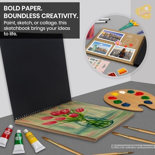 Lakeer | 12x12 inch | Wiro Bound Sketchbook | 250 GSM Brown Paper Sheets | Acid Free | 25 Sheets | for Sketching, Drawing, Painting, Scrapbooking (Black) - Image 5