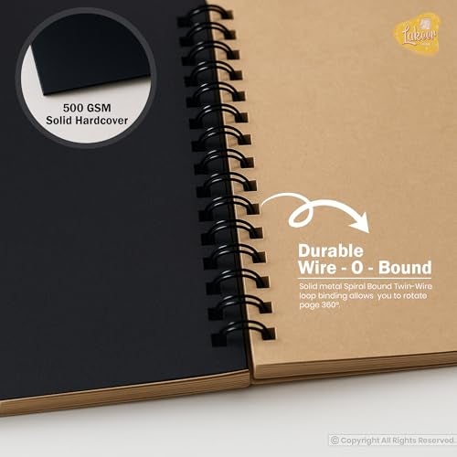 Lakeer | 12x12 inch | Wiro Bound Sketchbook | 250 GSM Brown Paper Sheets | Acid Free | 25 Sheets | for Sketching, Drawing, Painting, Scrapbooking (Black) - Image 3