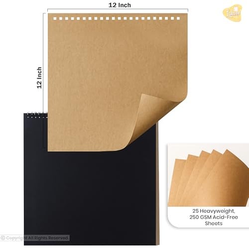 Lakeer | 12x12 inch | Wiro Bound Sketchbook | 250 GSM Brown Paper Sheets | Acid Free | 25 Sheets | for Sketching, Drawing, Painting, Scrapbooking (Black) - Image 2