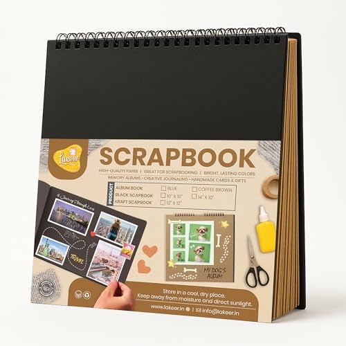 Lakeer | 12x12 inch | Wiro Bound Sketchbook | 250 GSM Brown Paper Sheets | Acid Free | 25 Sheets | for Sketching, Drawing, Painting, Scrapbooking (Black) - Image 1