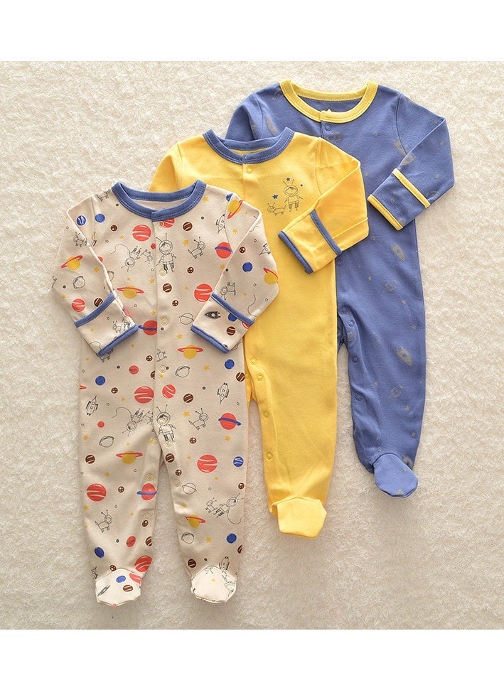 Infant and Toddler Pure Cotton One-Piece Long-Sleeved Crawling Suit 3-Piece Set - Image 1