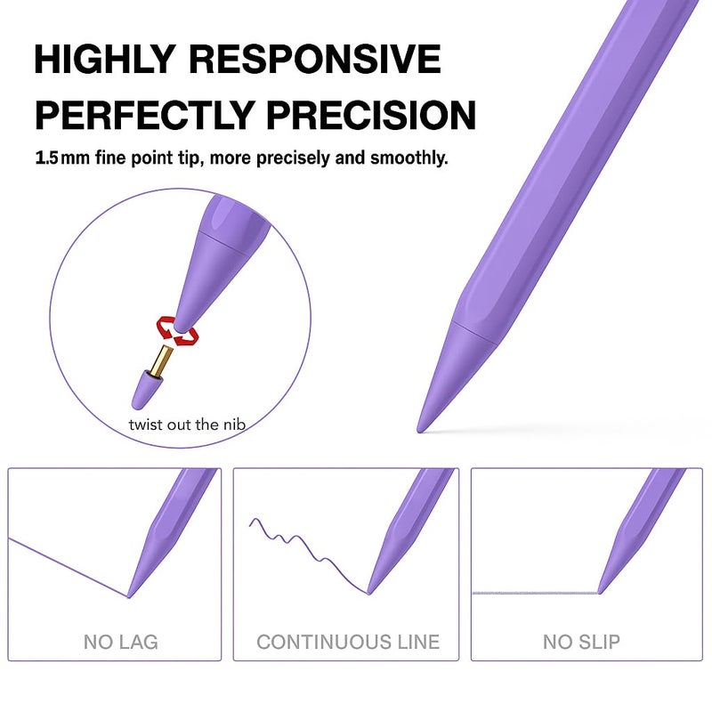 SuitMeeUp Pencil for iPad 11th/10th,2018-2025 Fast Charge Stylus Pen Palm Rejection Tilt Sensitivity Apple Pencil for iPad A16/11/10/9/8/7/6th,Pro 12.9"/11"/13" M5/M4,Air M3/M2/5/4,Mini A17/6th/5th-Purple - Image 5