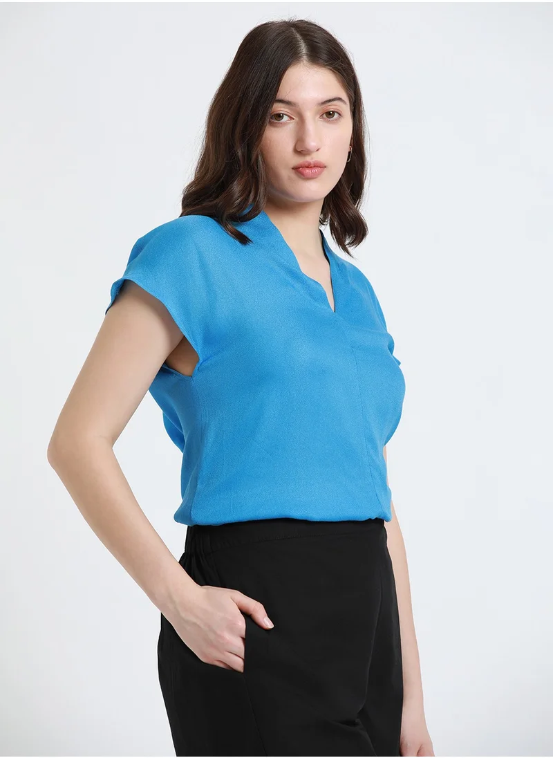 دينيس لينغو Blue Top for Women - Viscose Moss, Regular Fit