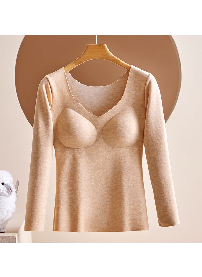 AUTOYSUR Women's Thermal Underwear Includes Chest Pad Long Johns with Lined Base Layer Cold Weather Pajamas Sets for 40kg-55kg (Beige)  - Image 2