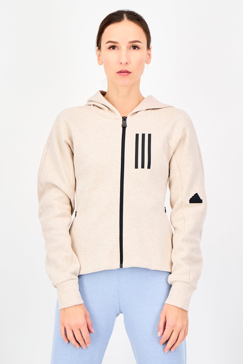 Adidas Women Sportswear Fit Long Sleeve Outdoor Sweatshirt, Beige - Image 1