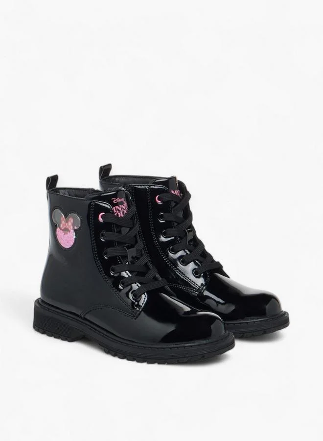 Disney Minnie Mouse Applique Ankle Boots With Zip Closure