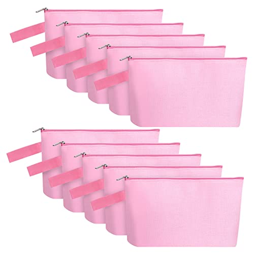Sinzip 10 Pieces Cotton Canvas Makeup Bag with Bottom and Strap MultiPurpose Cosmetic Bag with Zipper Travel Toiletry Pouch Blank DIY Craft Bag Pencil Bag Pink XS MNWB07 - Image 1