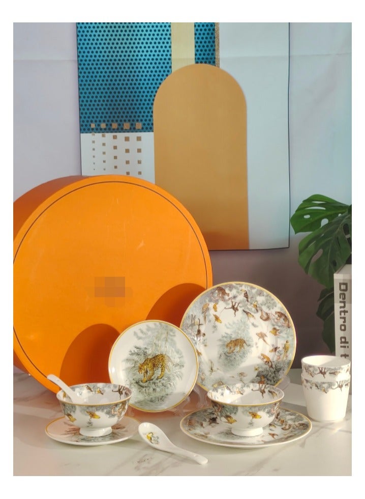 Luxury Plate Tiger Pattern Ten Piece Set of Tableware France Horse Brand Personalized Gift - Image 2