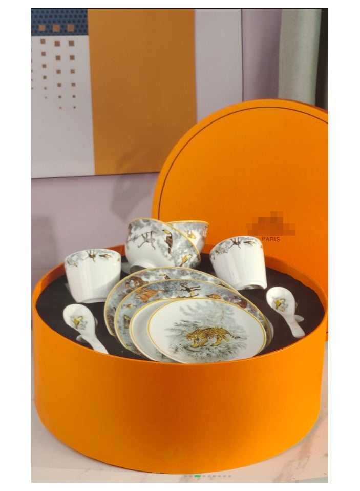 Luxury Plate Tiger Pattern Ten Piece Set of Tableware France Horse Brand Personalized Gift - Image 3