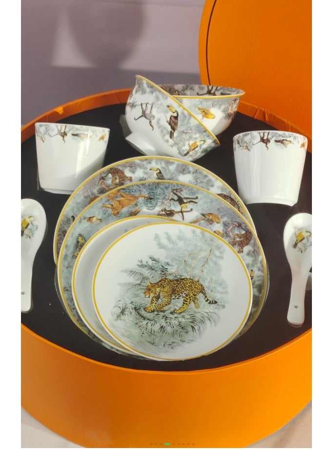 Luxury Plate Tiger Pattern Ten Piece Set of Tableware France Horse Brand Personalized Gift - Image 4