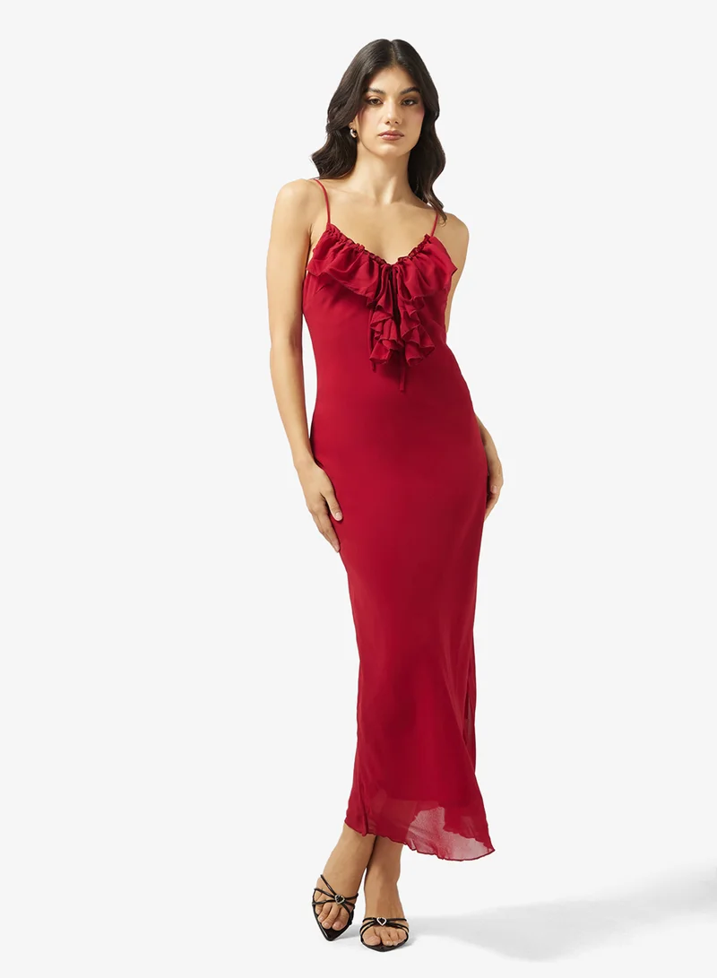 جينجر Strappy Ruffle Detail Slip Dress