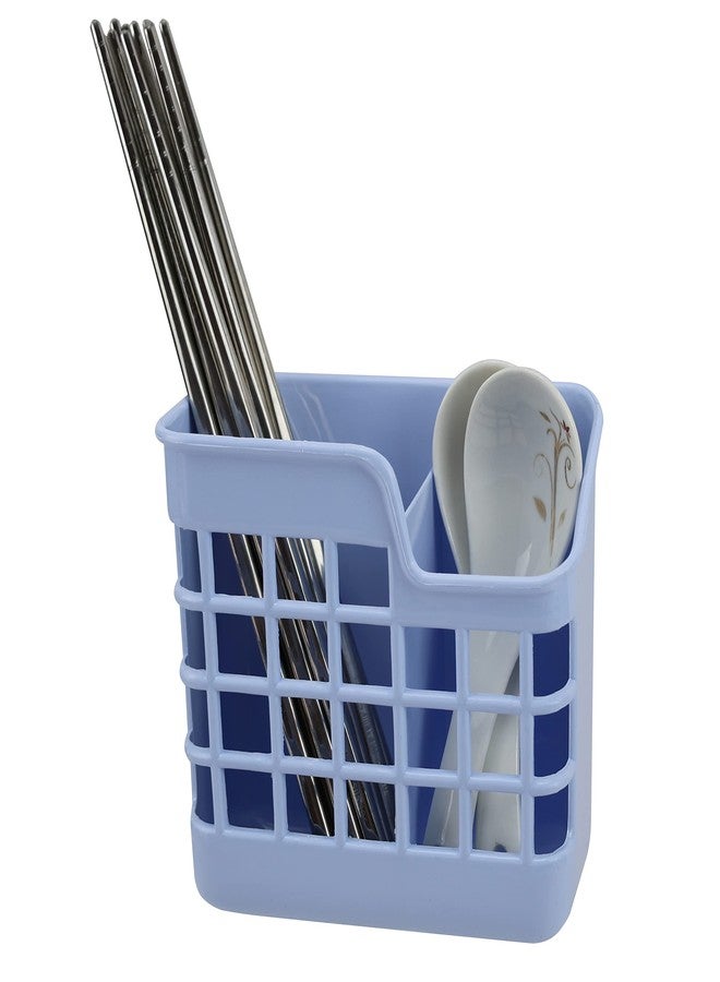 EIKS Plastic Utensil Holder Silverware Organizer Cutlery Drying Rack with Wall Mount Self Adhesive, Having 2 Divided Compartments - Total 2 Pack - Image 1