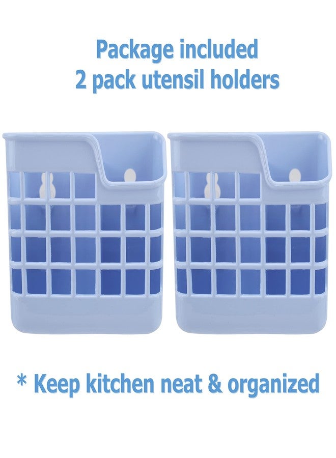 EIKS Plastic Utensil Holder Silverware Organizer Cutlery Drying Rack with Wall Mount Self Adhesive, Having 2 Divided Compartments - Total 2 Pack - Image 3