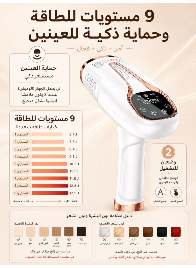 لوف نوف جهاز ليزر IPL لإزالة الشعر مع تبريد ثلجي، 9 مستويات طاقة و999,999 ومضة، وضع يدوي وتلقائي للنساء والرجال - Image 4