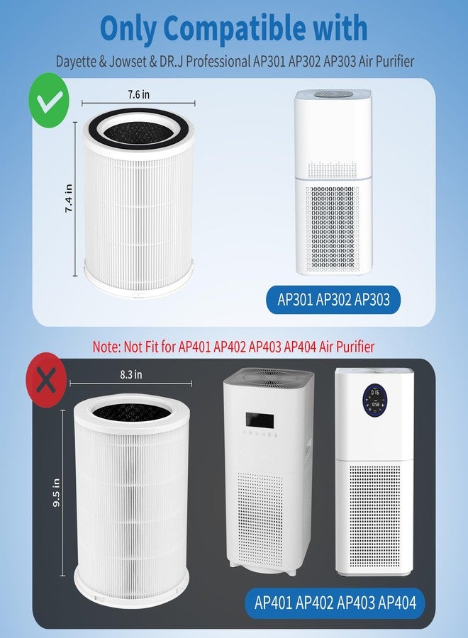 FCFMY 2 Packs AP301 AP302 AP303 Replacement Filter Compatible with Dayette & JOWSET AP301 AP302 AP303 Air Cleaner Purifier, Not Suitable for AP304 AP401 AP402 AP403 AP404 - Image 2