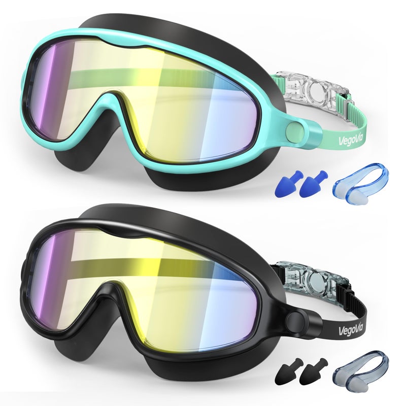 VegoVia 2 Pack Swim Goggles for Kids 6-14, Swimming Pool Goggles for Kids 8-14, Anti-Fog UV Protection for Toddler Youth Teens Boys Girls 6-14, 180Â°Wide View No Leaking for Pool Beach - Image 1
