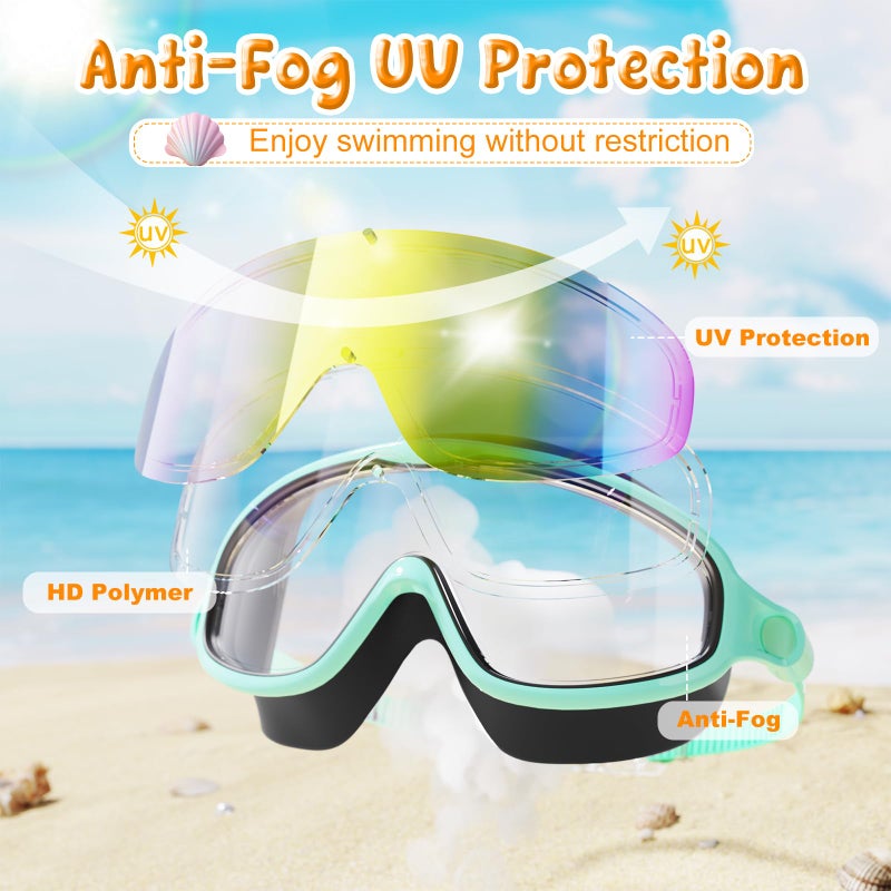 VegoVia 2 Pack Swim Goggles for Kids 6-14, Swimming Pool Goggles for Kids 8-14, Anti-Fog UV Protection for Toddler Youth Teens Boys Girls 6-14, 180Â°Wide View No Leaking for Pool Beach - Image 3