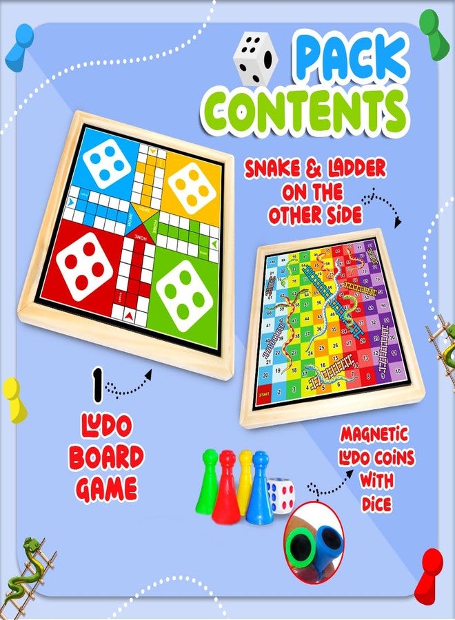 Wembley 2-in-1 Ludo Snake and Ladder Jumbo Wooden Board Game| Magnetic Ludo and Snake and Ladder Game Set| Vibrant Multiplayer Game for Kids & Adults| Smooth & Durable Indoor Board Game Set - Image 3