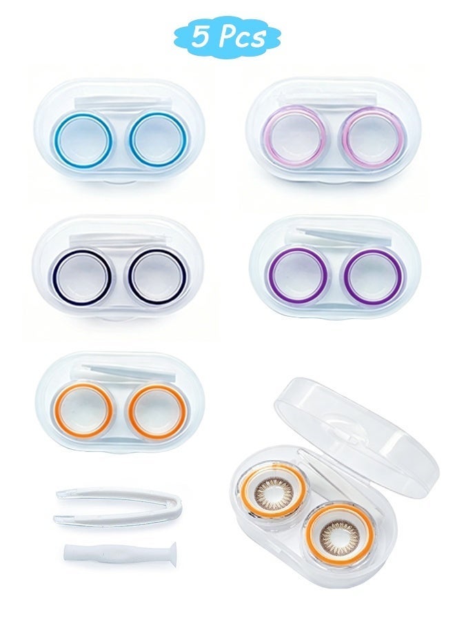 Quantum 5 Pcs Portable Contact Lens Case with Built-in Tweezers and Solution Holder - Leak-Proof Clear Storage Box - Contact Lens Cases Travel Kit for Daily Wear Travel and Outdoor Activities (5 Colors) - Image 1
