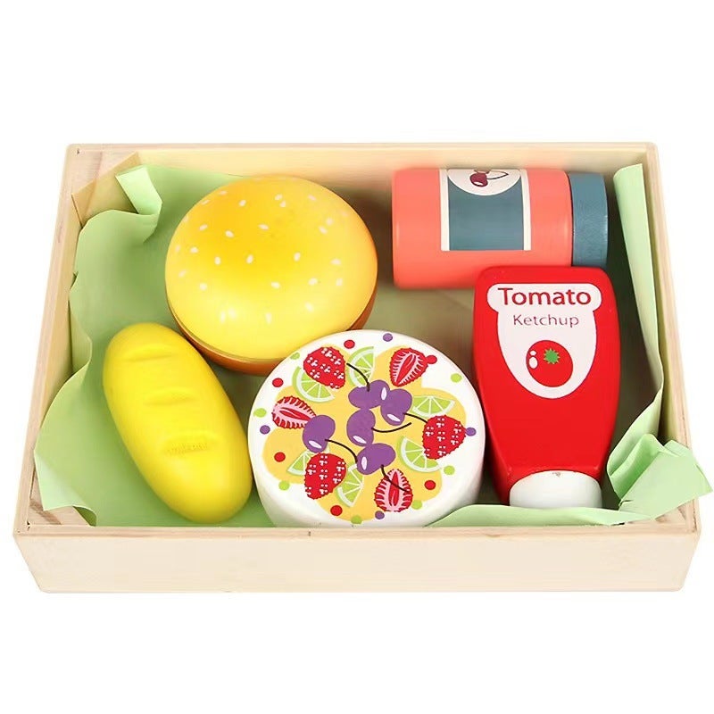 general OJR Wooden Box Food Set Simulation Kitchen Toy for Kids - Image 1