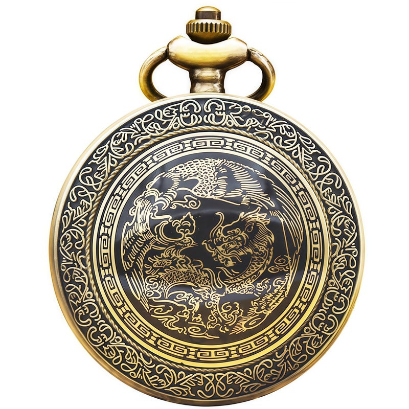 DerMacht Pocket Watch for Men Women Black Quartz Pocket Watches with Chain - Image 2