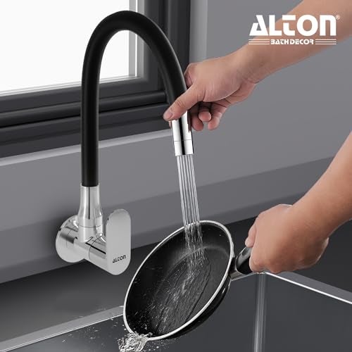 ALTON AXN9466 Brass, Sink Cock with Flexible Swivel Spout, Black & Chrome Finish (Dual Flow) - Image 3