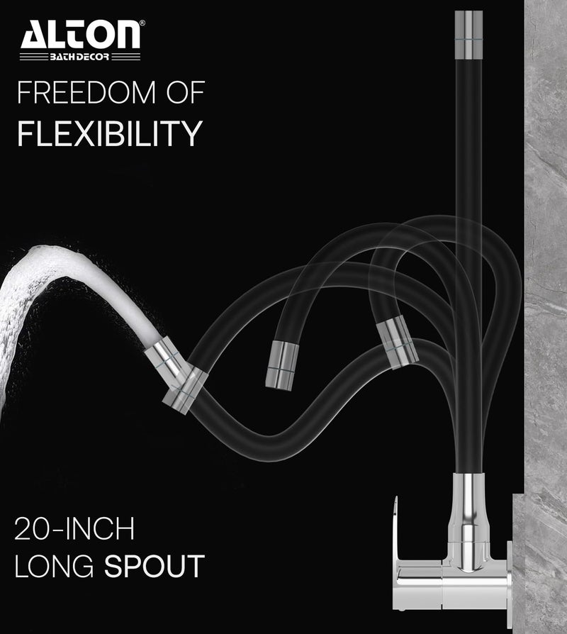 ALTON AXN9466 Brass, Sink Cock with Flexible Swivel Spout, Black & Chrome Finish (Dual Flow) - Image 2