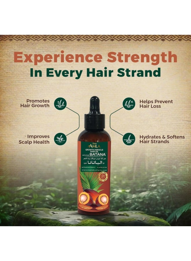 دابر زيت دابر أملا بيور باتانا غروث ميراكل للشعر، 95 مل | غني بباتانا خام 100% وفيتامين هـ | يعزز نمو الشعر، ويمنع تساقطه وترققه | يُحسّن نعومته ولمعانه - Image 2