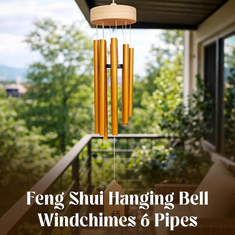 GJ Grand Jhaiji Feng Shui Vastu 6 Pipes Rods Wooden Wind Chime for Balcony with Good Sound for Positive Energy - Image 2