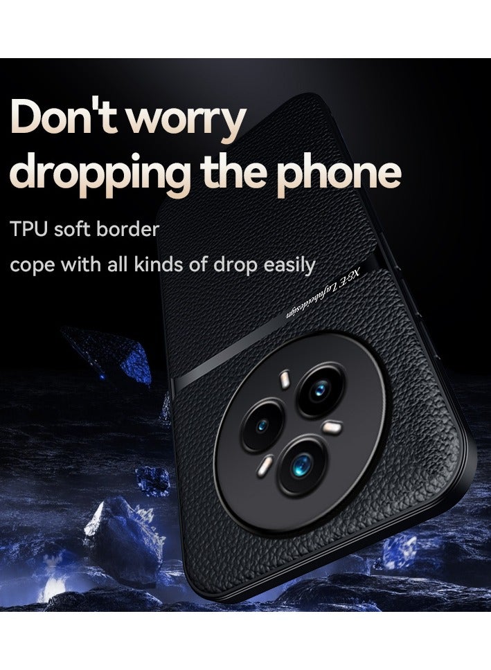 Phone Case Cover Leather TPU Back Case Cover shock resistant Compatible with Realme 14 Pro Plus ( Black ) - Image 2