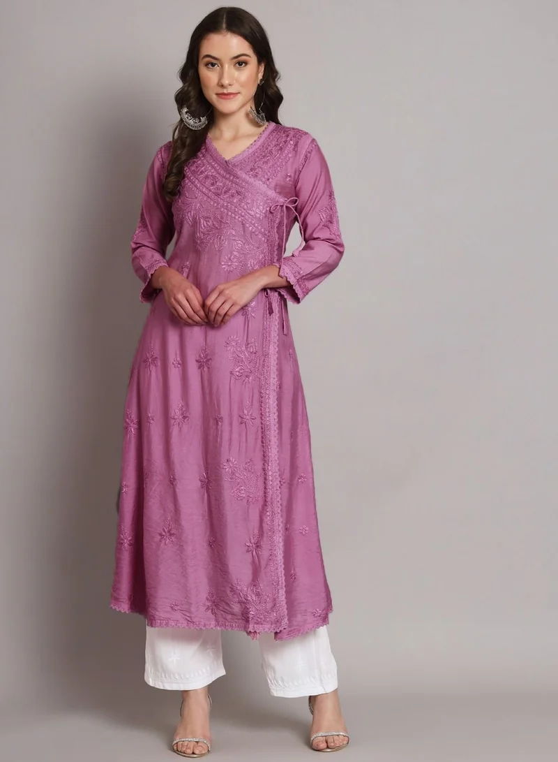 Alaya Hand Embroidered Chikankari A-Line Chanderi Cotton Angarkha Kurta-AL3667