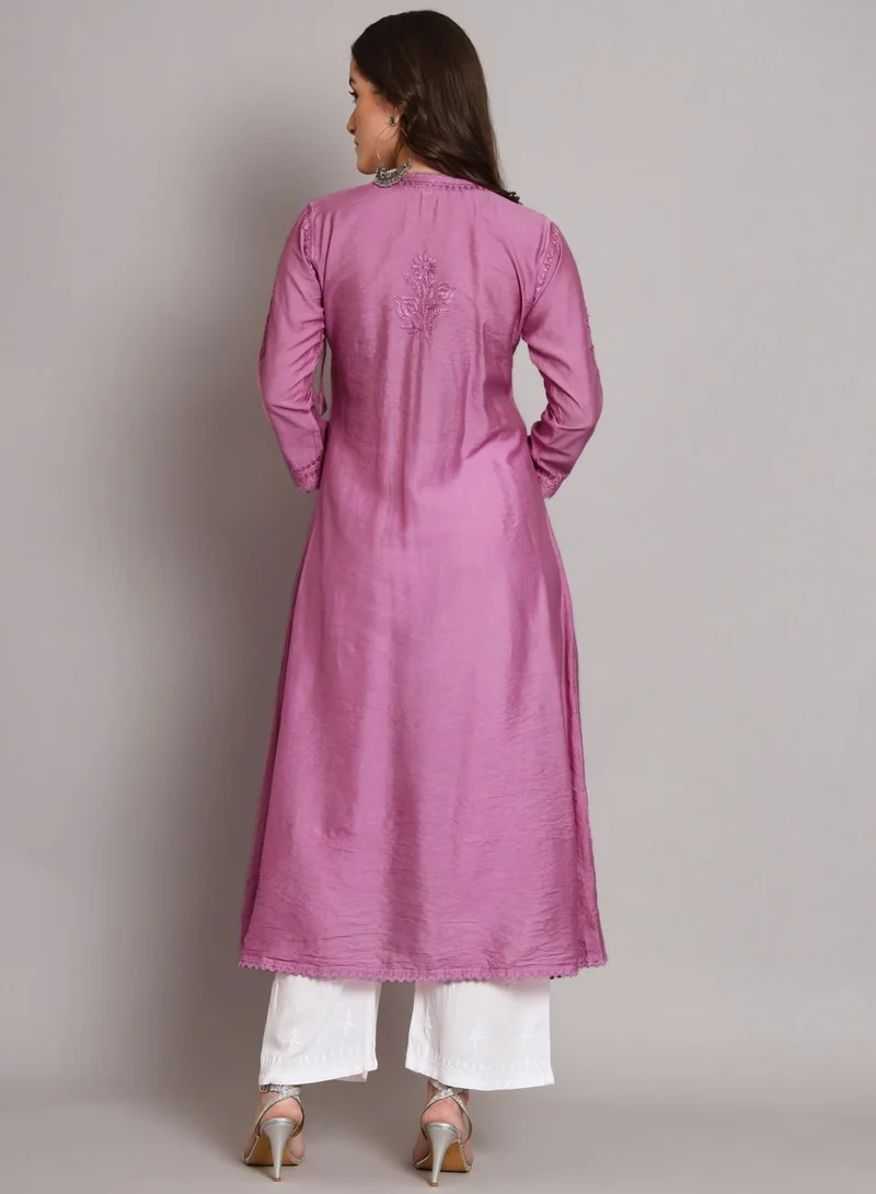 Alaya Hand Embroidered Chikankari A-Line Chanderi Cotton Angarkha Kurta-AL3667