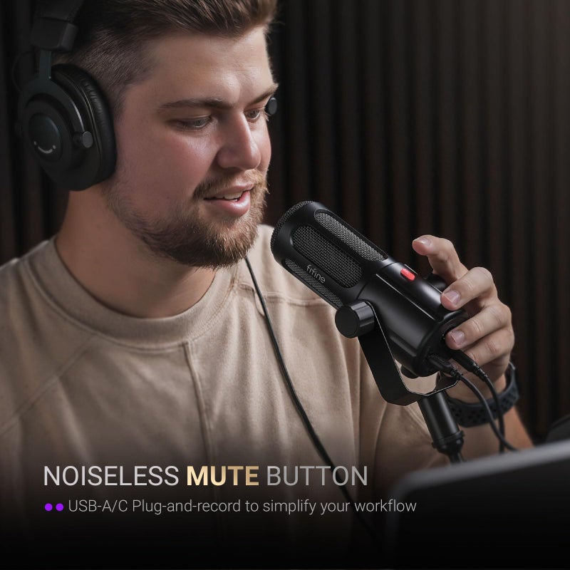 FIFINE Podcast Microphone, USB/XLR Vocal Dynamic Microphone for Streaming, Recording, Broadcast, Content Creator, Studio Microphone for PC with Mute Button, Headphone Monitoring-AmpliTank TANK6 - Image 5