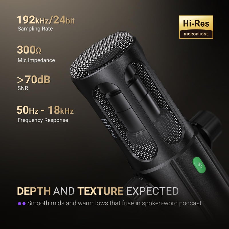 FIFINE Podcast Microphone, USB/XLR Vocal Dynamic Microphone for Streaming, Recording, Broadcast, Content Creator, Studio Microphone for PC with Mute Button, Headphone Monitoring-AmpliTank TANK6 - Image 3