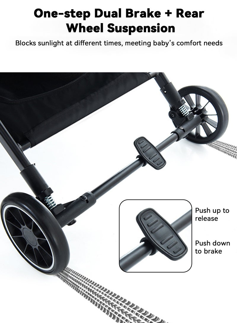 ULHYC Lightweight Foldable Baby Stroller with Reversible Handle, Compact Travel Pram for Infants & Toddlers, Easy One-Hand Fold - Grey - Image 4