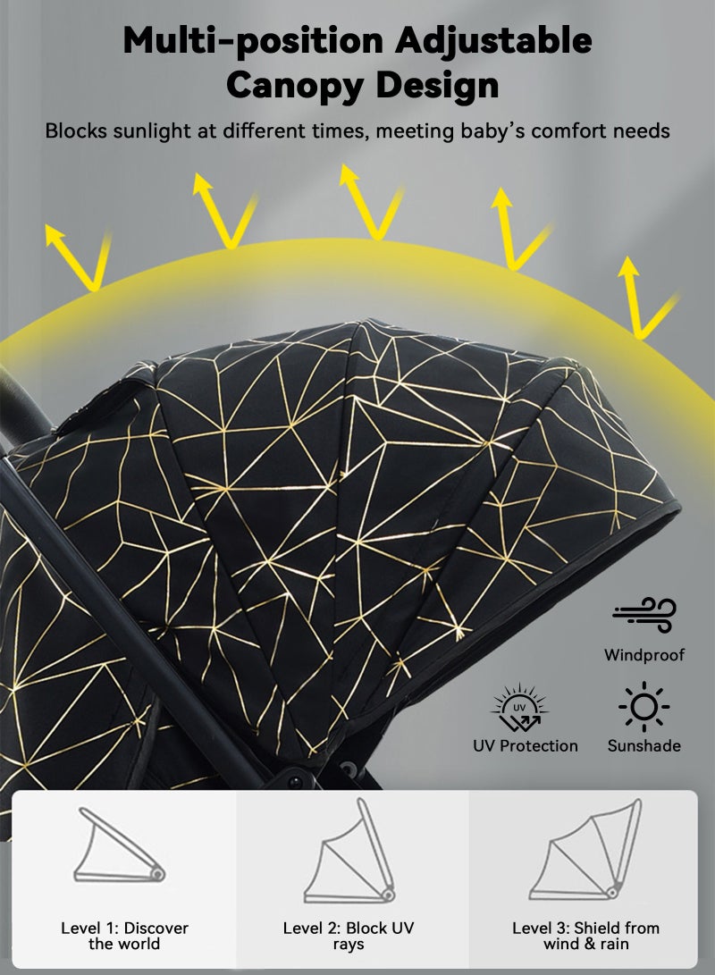 ULHYC Lightweight Foldable Baby Stroller with Reversible Handle, Compact Travel Pram for Infants & Toddlers, Easy One-Hand Fold - Grey - Image 3