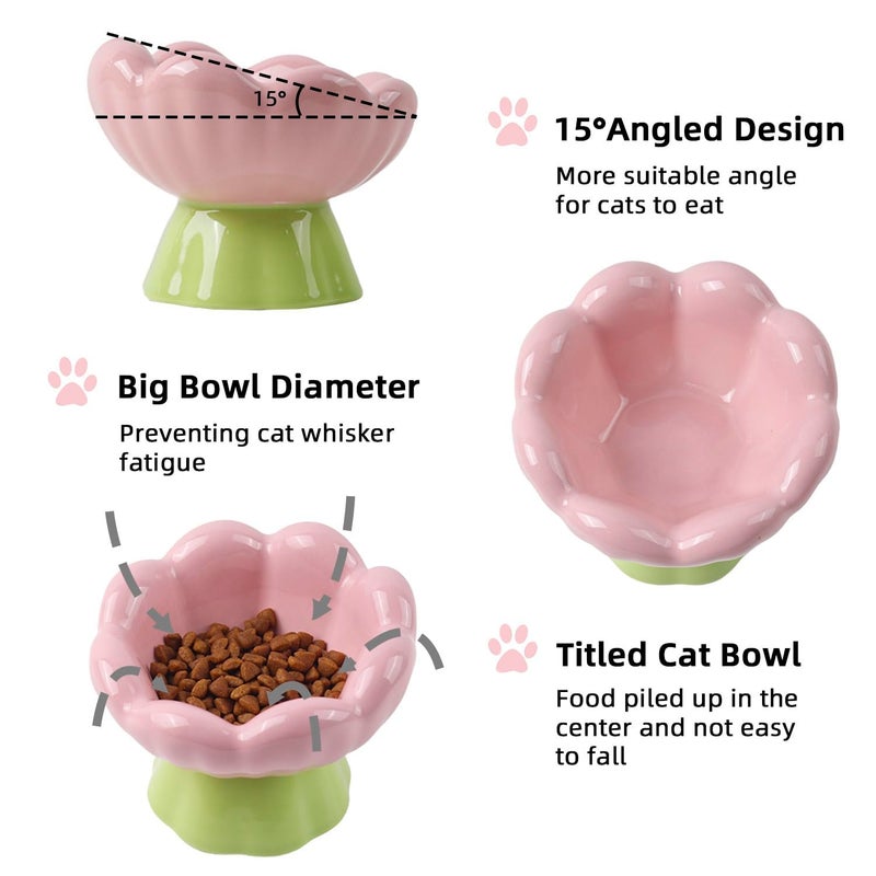 DIF DECO Ceramic Raised Cat Bowl, Pink Elevated Food Bowls for Food and Water Protecting Spine and Whiskelfriendly,Tulip Shape Cute Pet Feeder Dish for Indoor Cats and Small Doas(Height 4.1 inch) - Image 4