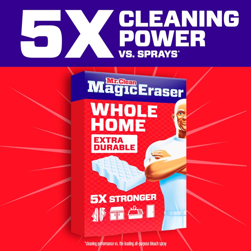 Mr Clean Mr. Clean Magic Eraser Sponge, All Purpose Cleaner, Cleaning Scrubber, Wall, Sneaker, Kitchen, Bathroom, Shower Cleaner, Cleaning Supplies, Melamine Sponge, Cleaning Pads, Extra Durable, 4ct - Image 2