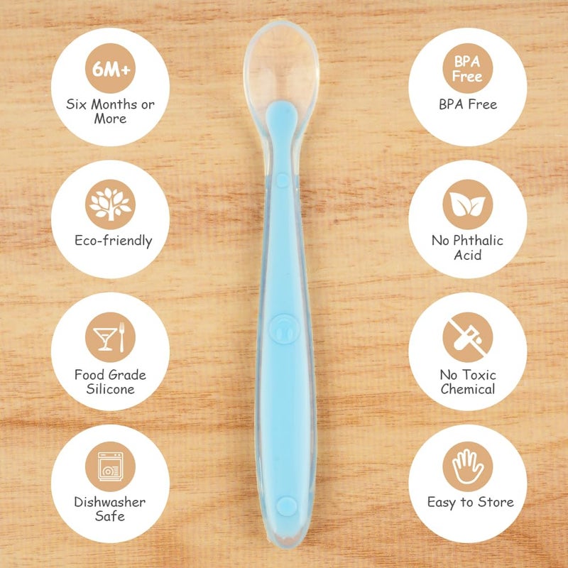Vicloon Baby Silicone Spoons, 5 PCS Baby Training Feeding Spoons for First Stage 4 Months Toddlers, Infants Utensils Feeding Supplies, Soft Tip BPA Free Gum-Friendly Dishwasher Boil-Proof - Image 5
