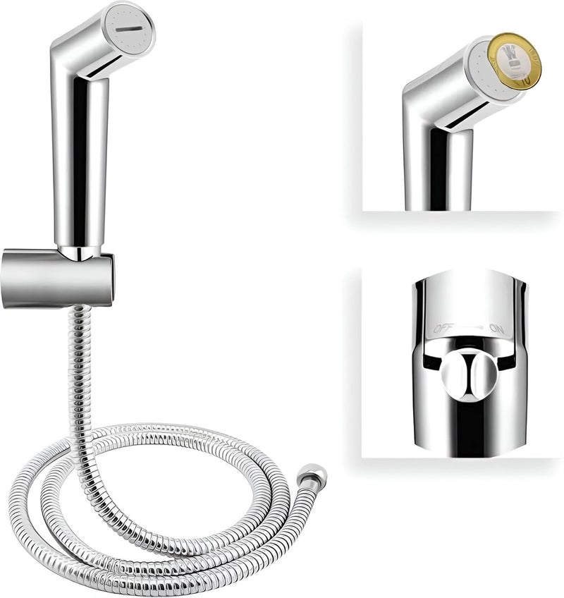 Spazio Opal Series Brass 2 Way Bib Cock Wall Mount Pack of 1 Switch Health Faucet SS 15m Tube for Bathroom Chrome Finish Silver Plated Twin Elbow Valve Faucet Wall Mount Installation Type - Image 4