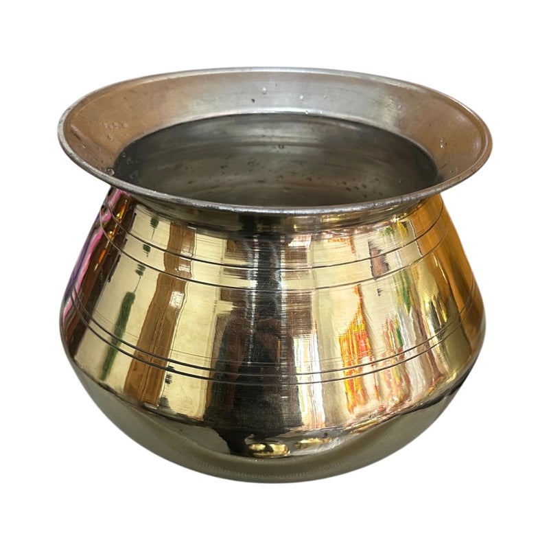 kitcart Pure Brass Water Pot Degchi Handi Patila Pot cookwere Indian Brass Cooking Pot Vessel Pack of 1 (1.2 Liter) - Image 1