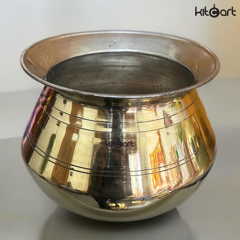 kitcart Pure Brass Water Pot Degchi Handi Patila Pot cookwere Indian Brass Cooking Pot Vessel Pack of 1 (1.2 Liter) - Image 2