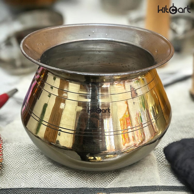 kitcart Pure Brass Water Pot Degchi Handi Patila Pot cookwere Indian Brass Cooking Pot Vessel Pack of 1 (1.2 Liter) - Image 4