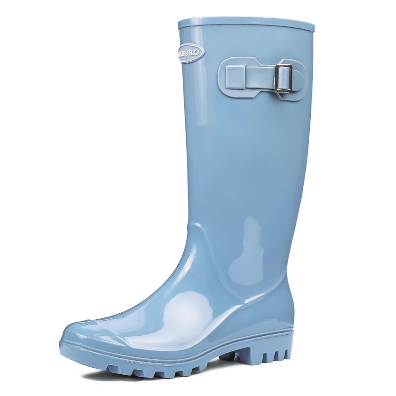 DKSUKO Women's Tall Rain Boots Garden Boots Waterproof Wellington Rubber Boots (8 B(M) US, Bright Lake Blue) - Image 1