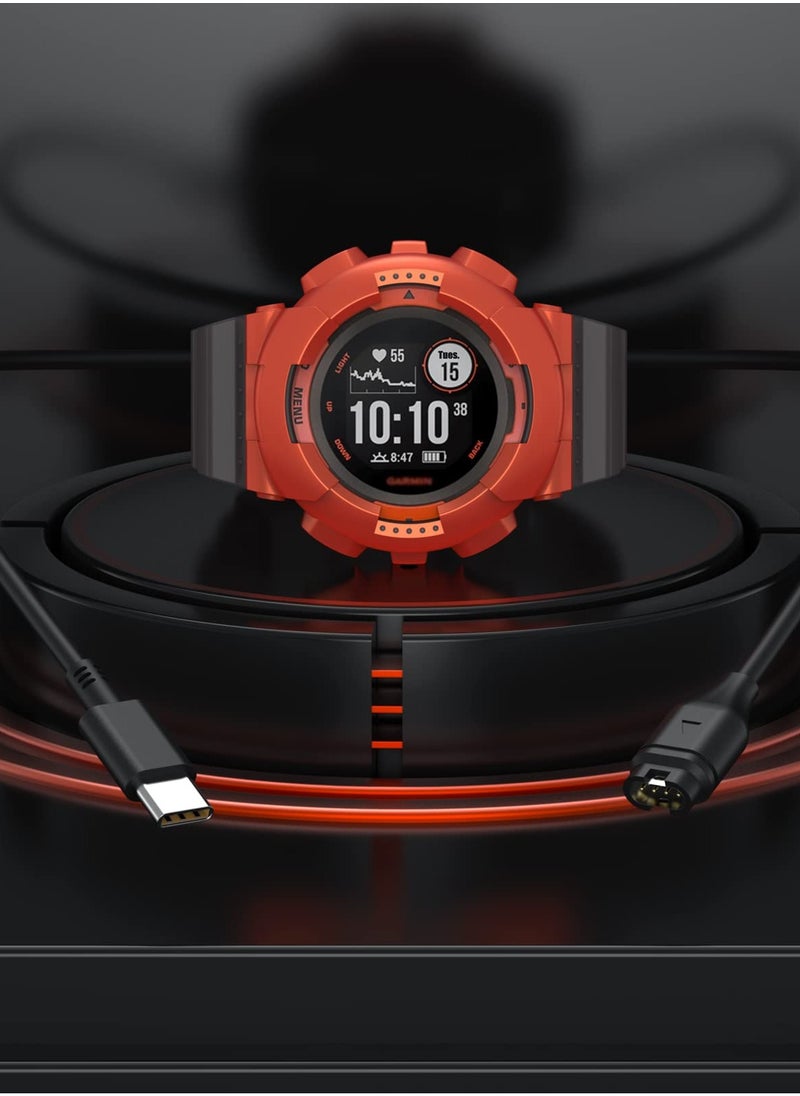 SYOSI كابل شاحن لساعات Garmin Fenix7 5x 6 6x 6s Pro وما إلى ذلك، كابل شحن بواجهة Type C بطول 1 متر، كابل بيانات ساعة بديل محمول عالمي (أسود)  - Image 2
