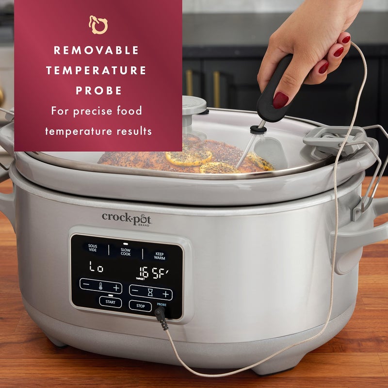 Crock-Pot 7-Quart Cook & Carry Slow Cooker with Sous Vide Function, Family-Sized Slow Cooker Warms up to 30 Hours, Modern Digital Display, Travel-Proof Locking Lid & Removable Temperature Probe - Image 3