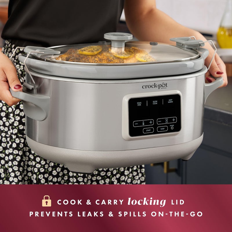 Crock-Pot 7-Quart Cook & Carry Slow Cooker with Sous Vide Function, Family-Sized Slow Cooker Warms up to 30 Hours, Modern Digital Display, Travel-Proof Locking Lid & Removable Temperature Probe - Image 4