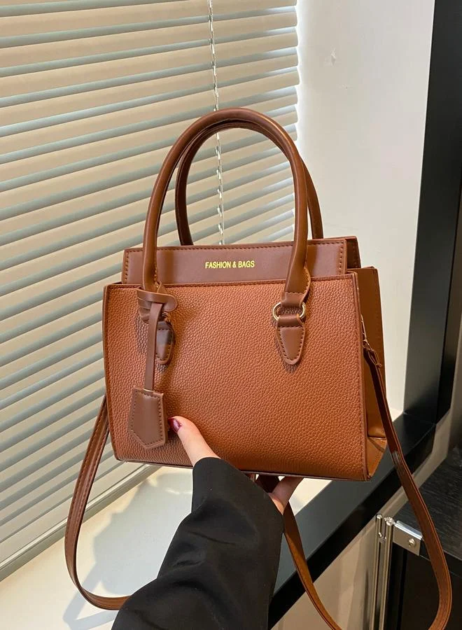 تايك تو Brown Shoulder Bag with Contrast Dual Handle