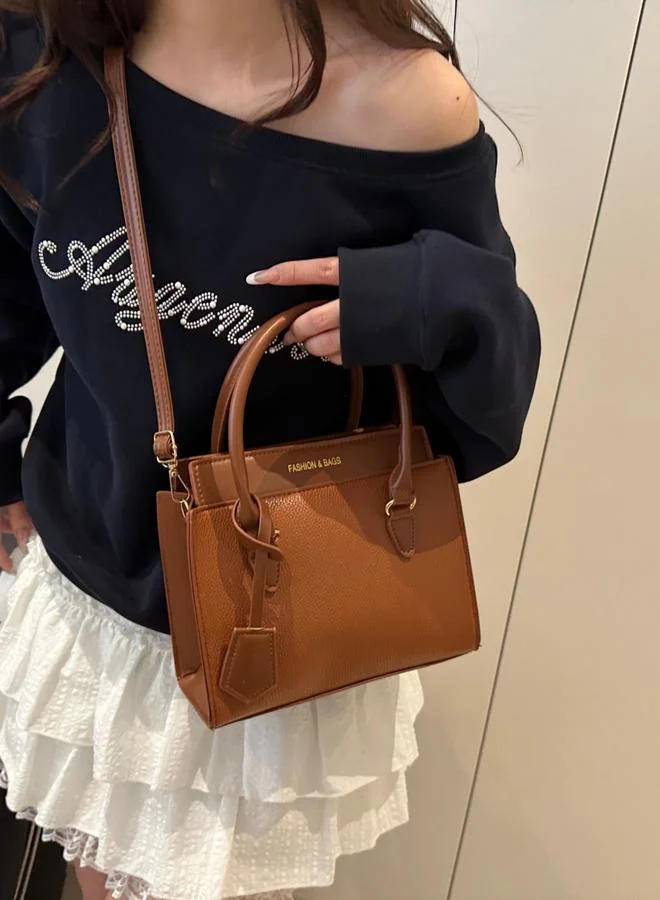 تايك تو Brown Shoulder Bag with Contrast Dual Handle